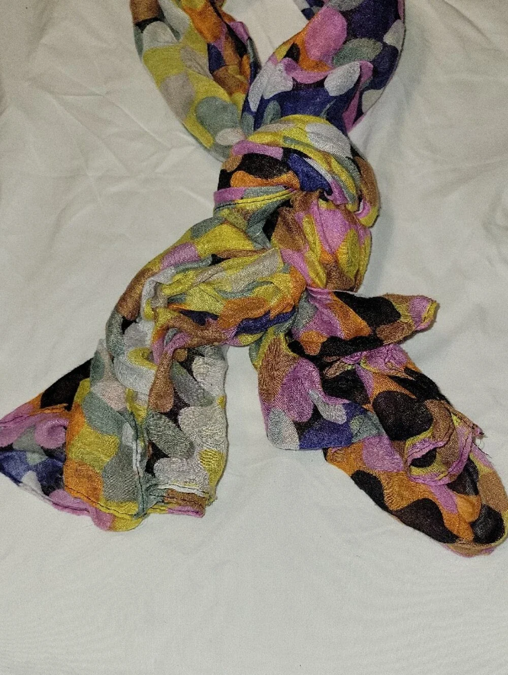 Women's Lightweight Multicolor Polka Dot Scarf - Orange, Yellow & Navy